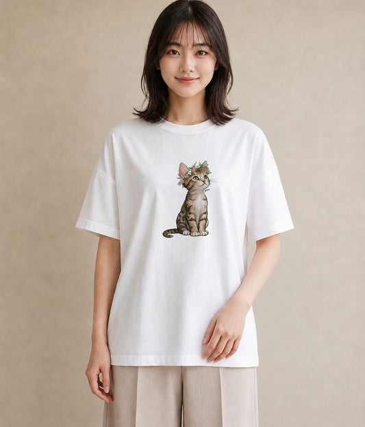 半袖Tシャツ レディース ねこ 猫 ネコ イラスト シック 春服 ミセス 白T YMAZO