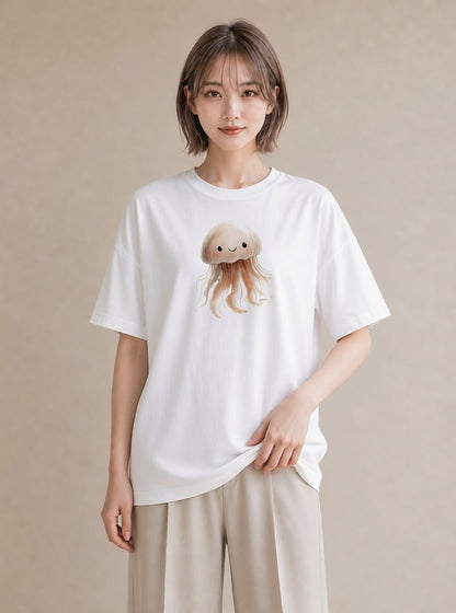 プリントTシャツ レディース くらげ クラゲ 海の生き物 海 イラスト ラフカジュアル 送別ギフト 通勤 白T YMAZO