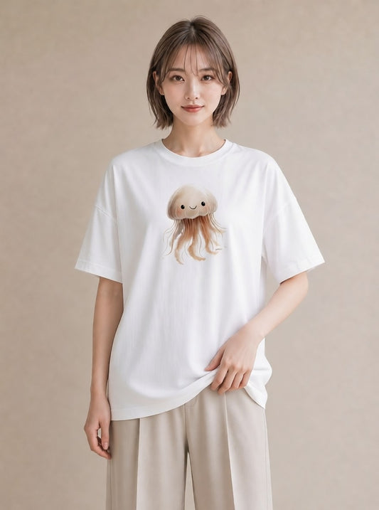 プリントTシャツ レディース くらげ クラゲ 海の生き物 海 イラスト ラフカジュアル 送別ギフト 通勤 白T YMAZO