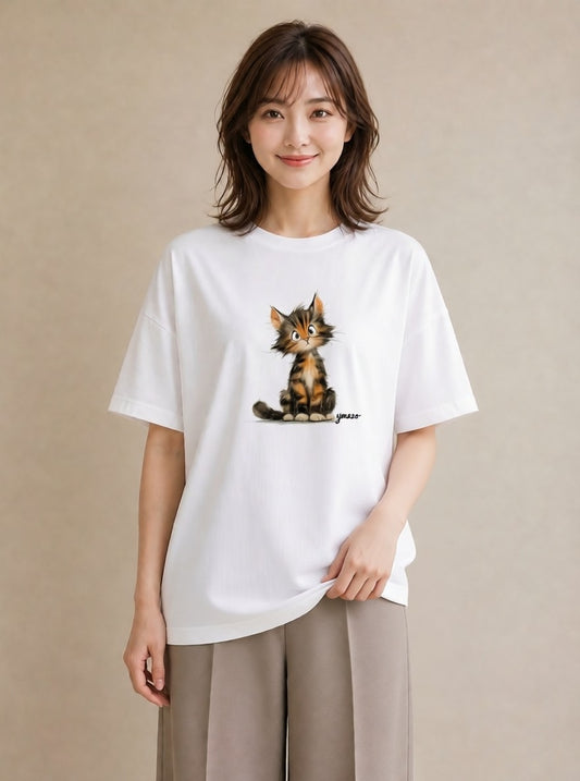 グラフィックTシャツ レディース ベンガル 猫 ねこ イラスト 淡色 女子会 お揃い 白T YMAZO