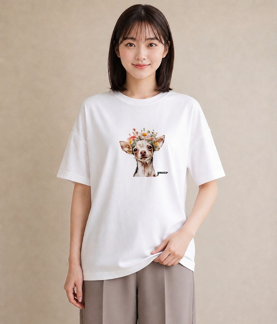 半袖Tシャツ レディース チワワ 犬 いぬ イラスト お洒落 ギフト 母の日 白T YMAZO