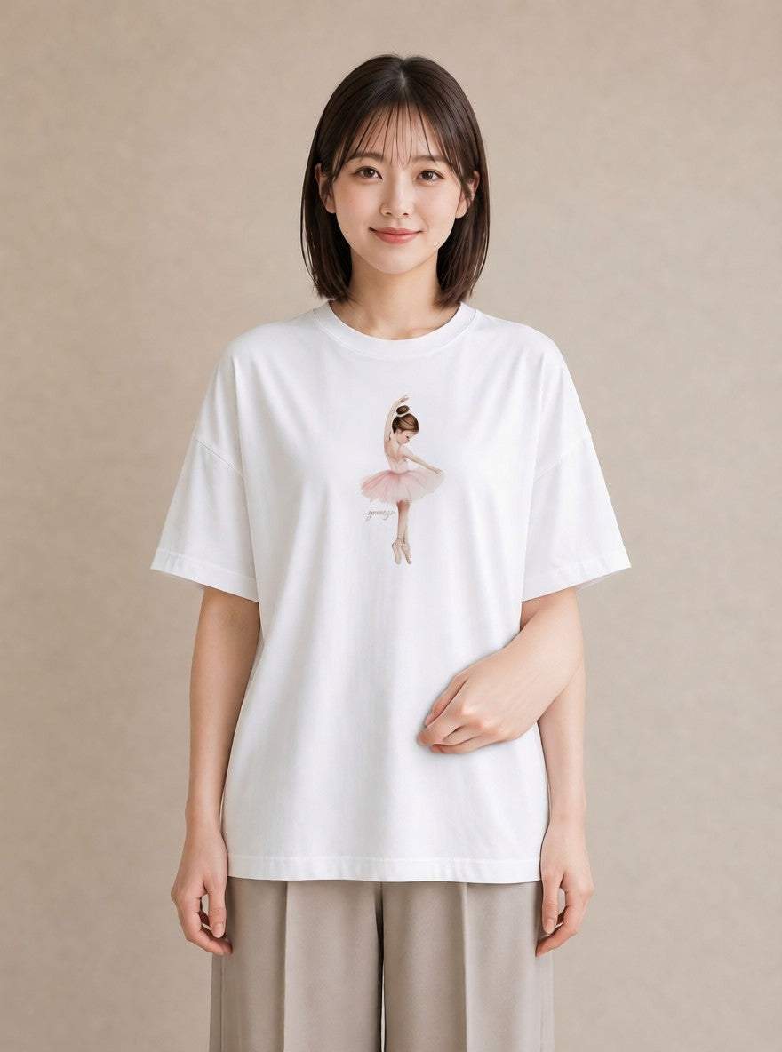 半袖Tシャツ レディース バレエシューズ バレエ トウシューズ ナチュラル アンティーク イラスト 北欧風 女性向けギフト 散歩 白T YMAZO
