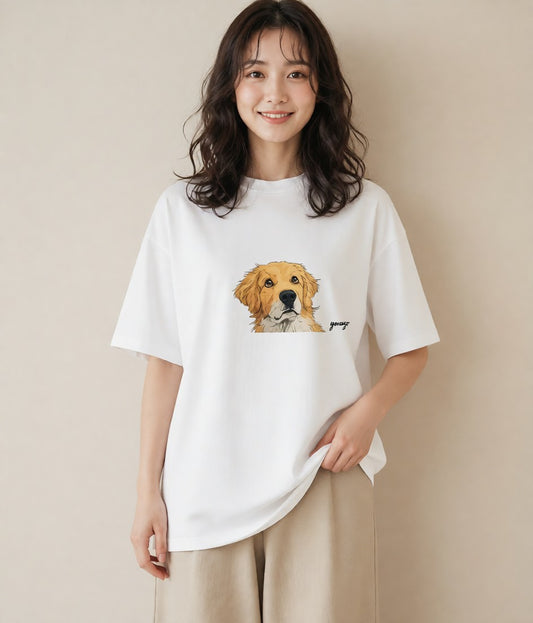 半袖Tシャツ レディース ゴールデンレトリバー ゴールデン 犬 いぬ イラスト レトロ 綿100 デート 白T YMAZO