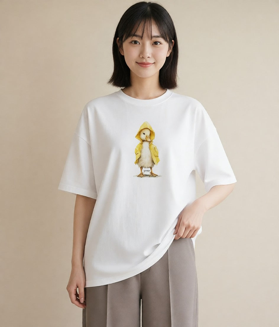 プリントTシャツ レディース ひよこ 動物 アニマル イラスト レトロ 春服 ミセス 白T YMAZO