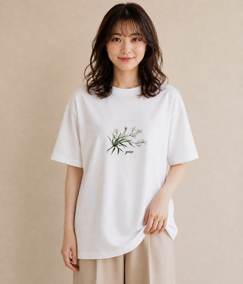 グラフィックTシャツ レディース 金木犀 花 花柄 イラスト 上品 20代 カジュアルコーデ 白T YMAZO