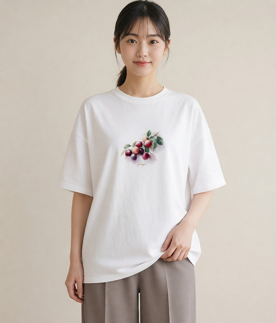 デザインTシャツ レディース 木の実 植物 ボタニカル イラスト カフェコーデ お出かけ 普段着 白T YMAZO