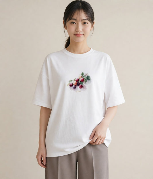 デザインTシャツ レディース 木の実 植物 ボタニカル イラスト カフェコーデ お出かけ 普段着 白T YMAZO