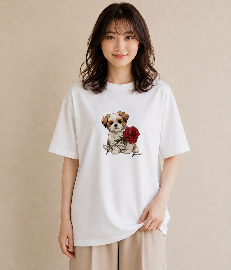 デザインTシャツ レディース ペキニーズ 犬 いぬ イラスト 抜け感 カフェ巡り 女子会 白T YMAZO