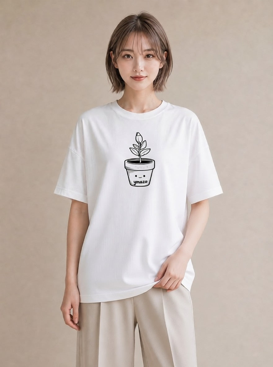 プリントTシャツ レディース 観葉植物 ボタニカル 植物 イラスト 淡色 ビーチ デイリーウェア 白T YMAZO