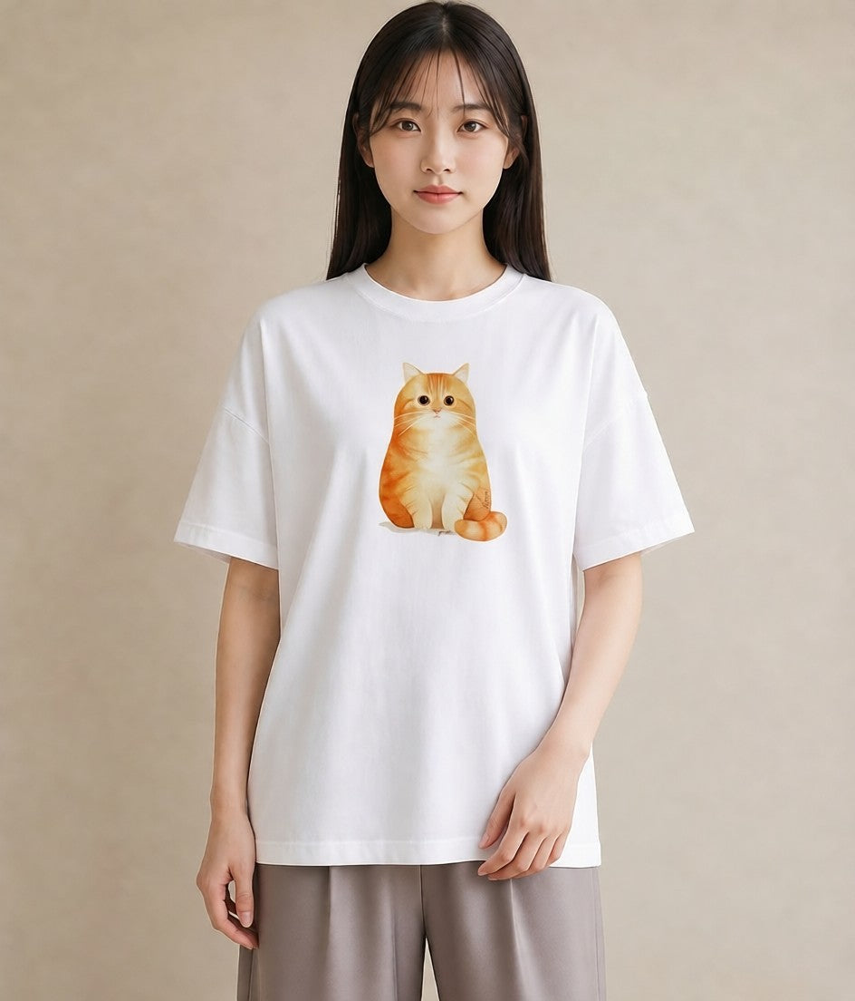 半袖Tシャツ レディース キジトラ 猫 ねこ イラスト きれいめカジュアル 親子 20代 白T YMAZO