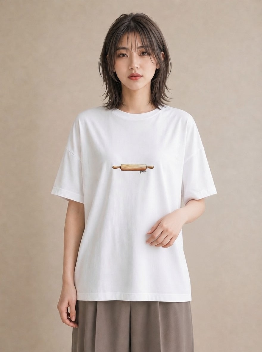 デザインTシャツ レディース パン 食べ物 フード イラスト 春服 ミセス 白T YMAZO