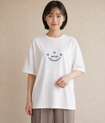 Tシャツ レディース 月と星 星空 ムーン イラスト ヴィンテージ風 通勤 在宅 白T YMAZO