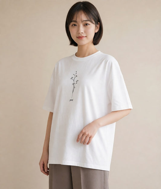 プリントTシャツ レディース 小花 花 フラワー イラスト きれいめ 旅行用 海 白T YMAZO