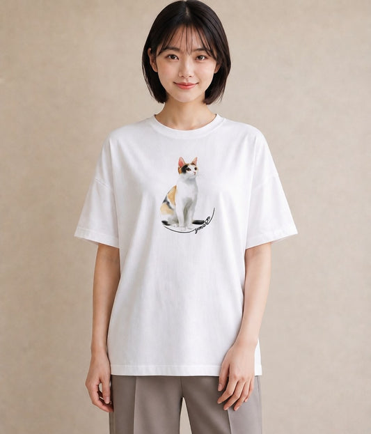 Tシャツ レディース 猫 ねこ イラスト ガーリー ペアコーデ 秋コーデ 白T YMAZO