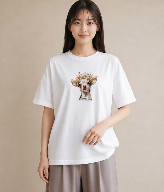 Tシャツ レディース チワワ 犬 いぬ イラスト ヴィンテージ風 親子 20代 白T YMAZO
