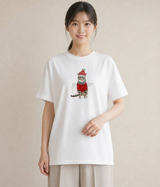 プリントTシャツ レディース キジトラ 猫 ねこ イラスト フェミニン ミセス 春コーデ 白T YMAZO