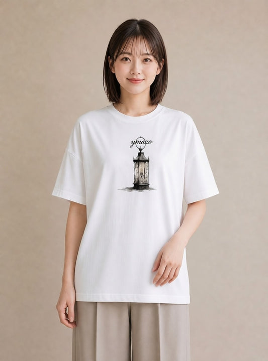 プリントTシャツ レディース 街灯 夜霧 夜 ナチュラル アンティーク イラスト ニュアンス 女性 旅行用 白T