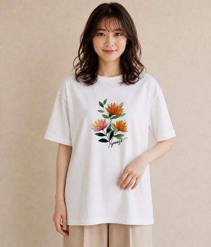 グラフィックTシャツ レディース ミモザ 花 花柄 イラスト シンプル ルームウェア ギフト 白T