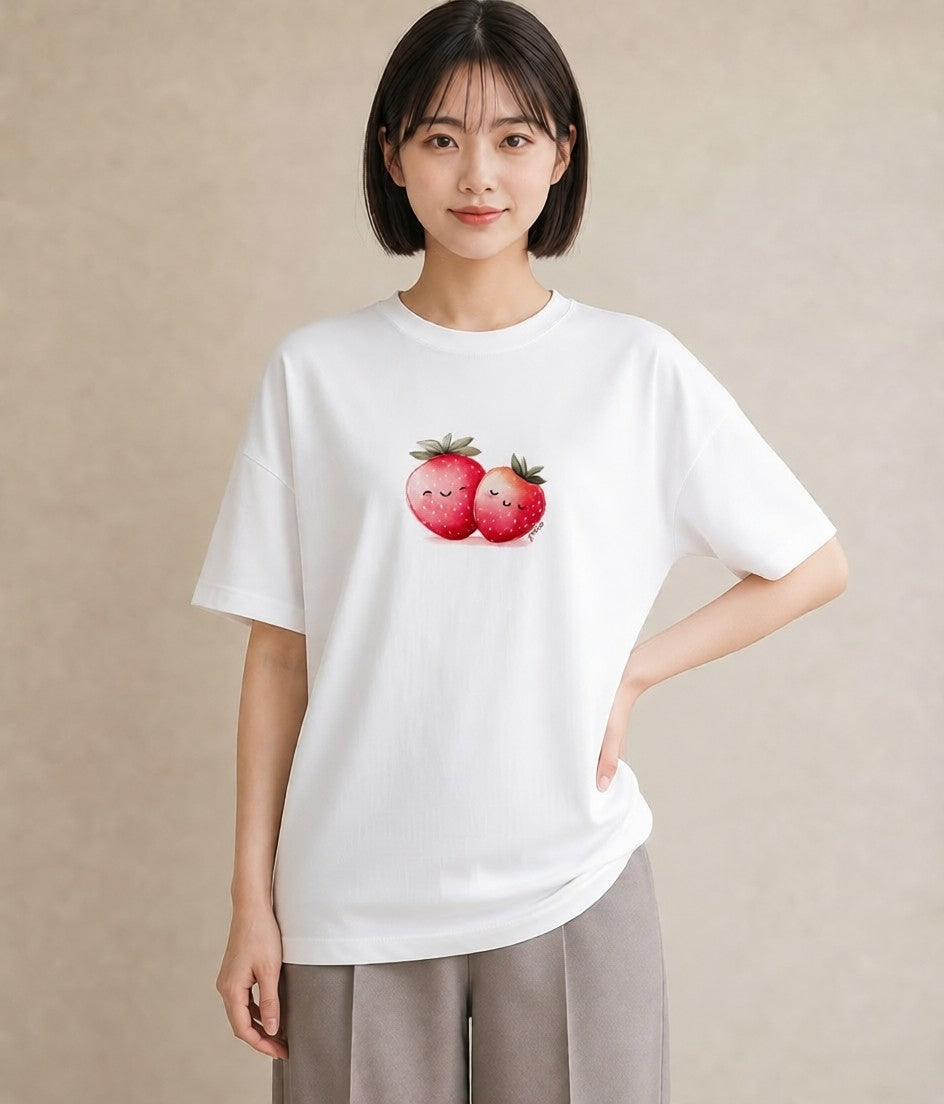 デザインTシャツ レディース ショートケーキ 食べ物 フード イラスト 抜け感 旅行用 海 白T YMAZO