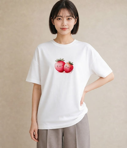 デザインTシャツ レディース ショートケーキ 食べ物 フード イラスト 抜け感 旅行用 海 白T YMAZO