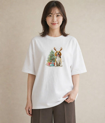 プリントTシャツ レディース ビーグル 犬 いぬ イラスト ラフカジュアル 旅行用 海 白T YMAZO
