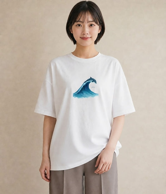 デザインTシャツ レディース 波 星空 宇宙 イラスト 淡色 カフェ巡り 女子会 白T YMAZO