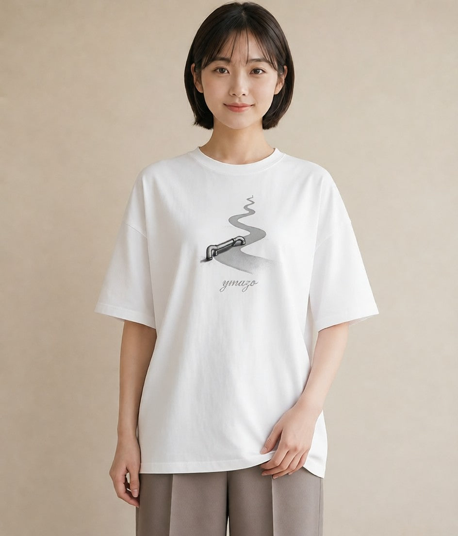 半袖Tシャツ レディース 雨上がりの小道 雨上がり 小道 ナチュラル アンティーク イラスト 旅行用 海 白T YMAZO