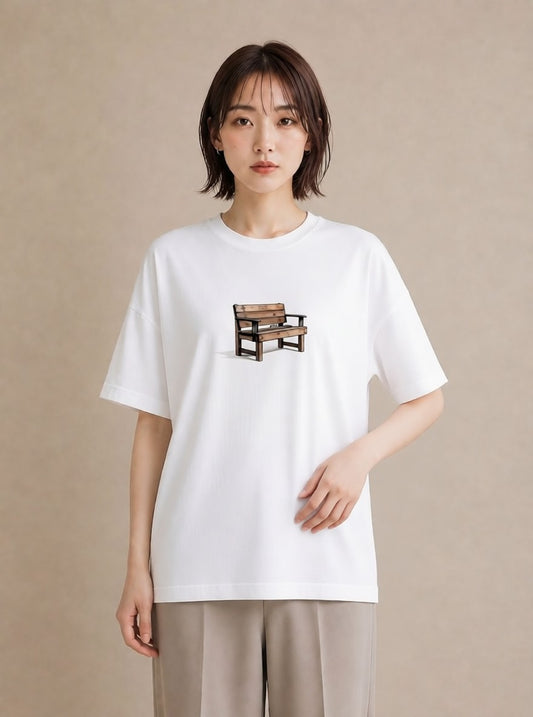 Tシャツ レディース 雨上がりのベンチ ベンチ ナチュラル アンティーク イラスト ポップ 20代 カジュアルコーデ 白T YMAZO