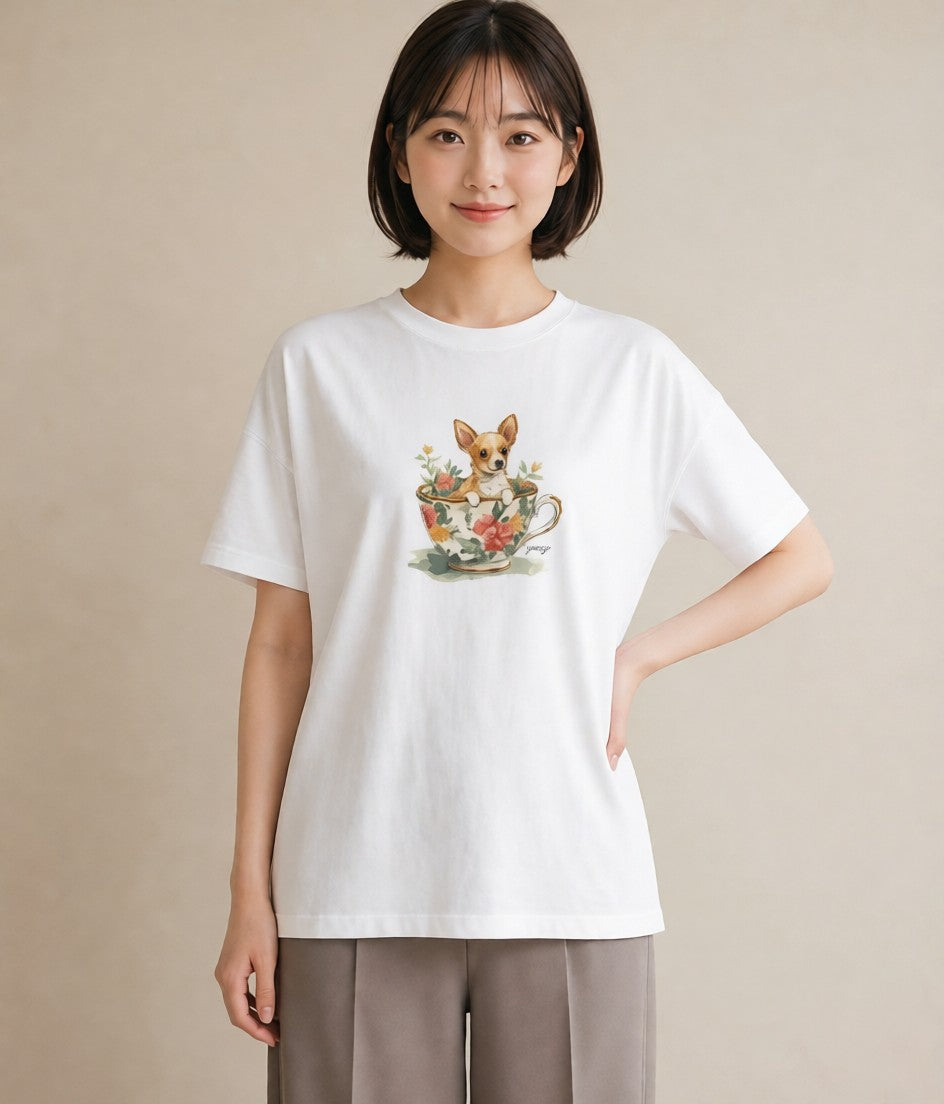 プリントTシャツ レディース チワワ 犬 いぬ イラスト 女子会 お揃い 白T YMAZO
