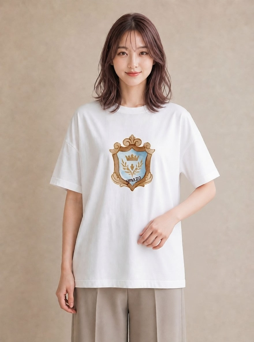 半袖Tシャツ レディース 手鏡 アンティーク レトロ ナチュラル イラスト 抜け感 おしゃれギフト 社会人 白T YMAZO