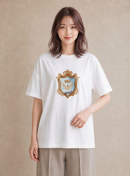 半袖Tシャツ レディース 手鏡 アンティーク レトロ ナチュラル イラスト 抜け感 おしゃれギフト 社会人 白T YMAZO