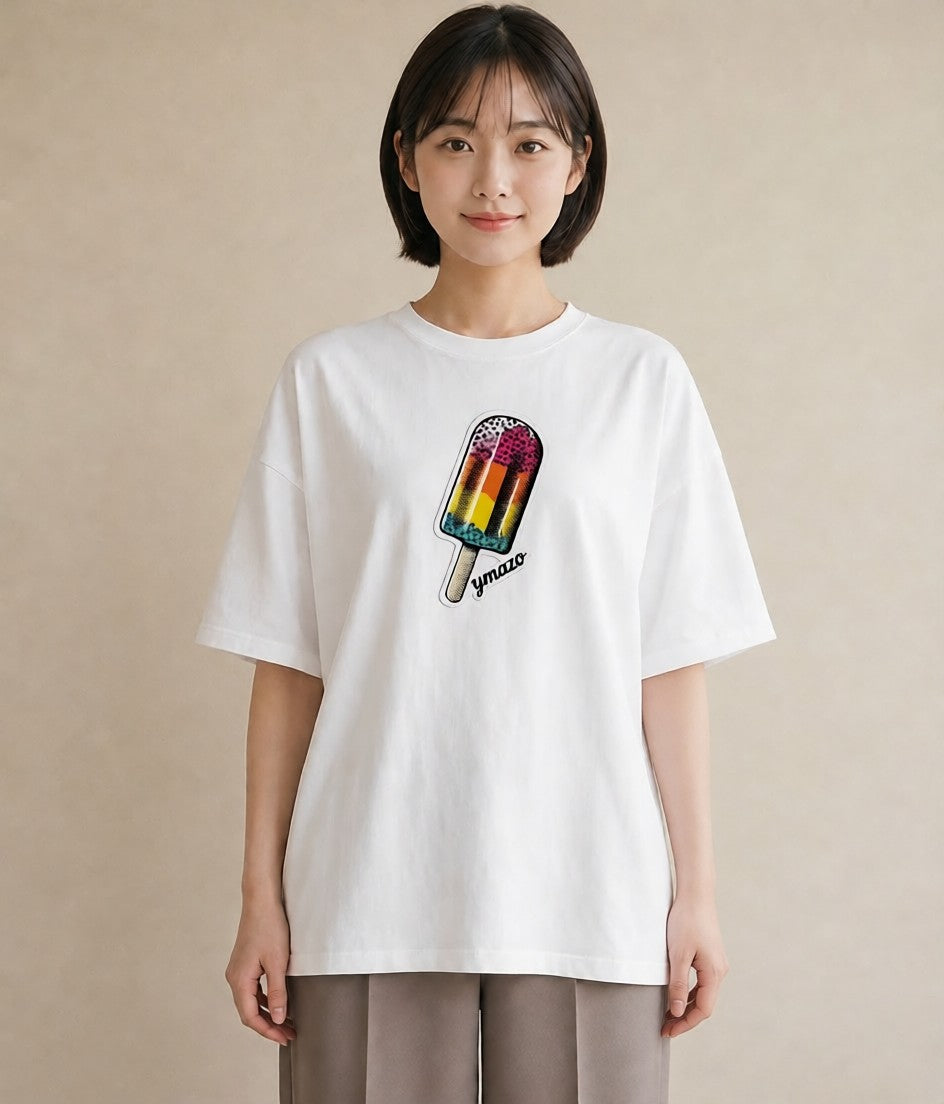 グラフィックTシャツ レディース アイス 食べ物 フード イラスト フェミニン 敬老の日 ホワイトデー 白T YMAZO