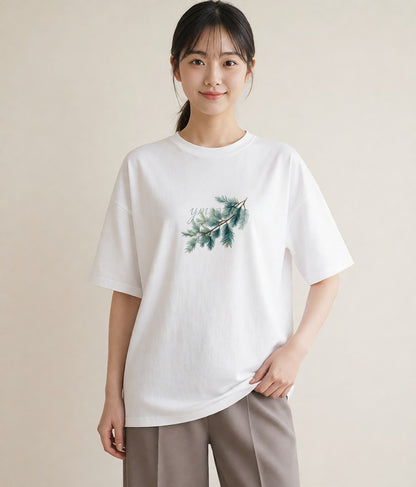 プリントTシャツ レディース 松ぼっくり 植物 ボタニカル イラスト ゆるコーデ 散歩 お出かけ 白T YMAZO