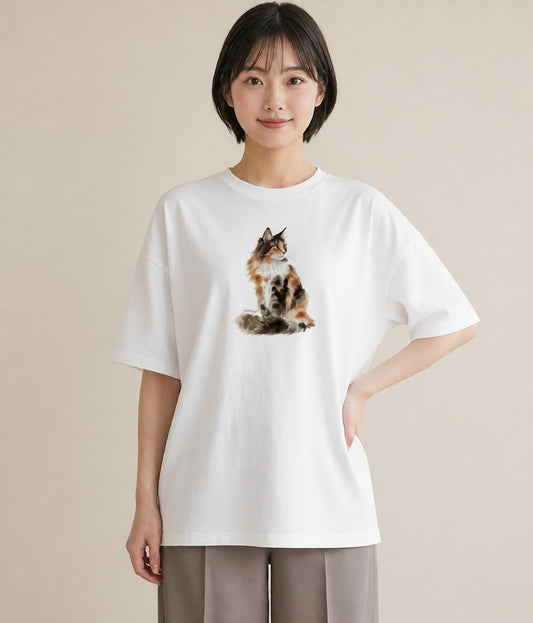 プリントTシャツ レディース サビ猫 猫 ねこ イラスト カフェコーデ 帰省 ラフ 白T YMAZO