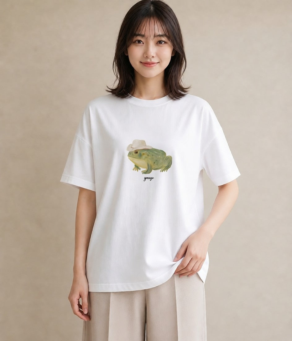 半袖Tシャツ レディース アマガエル ペット 動物 イラスト 抜け感 母娘コーデ 自分用 白T YMAZO