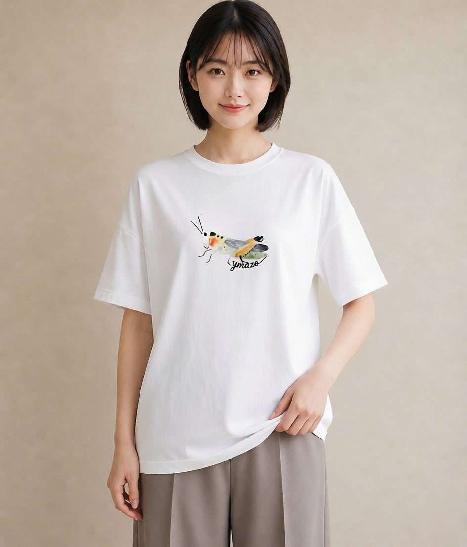 半袖Tシャツ レディース ダンゴムシ 昆虫 虫 イラスト フェミニン お揃い 親子 白T YMAZO