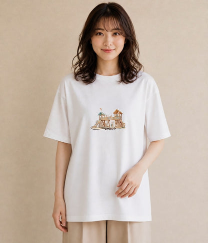 デザインTシャツ レディース 小川 橋 せせらぎ ナチュラル アンティーク イラスト カフェコーデ 姉妹 送別ギフト 白T YMAZO