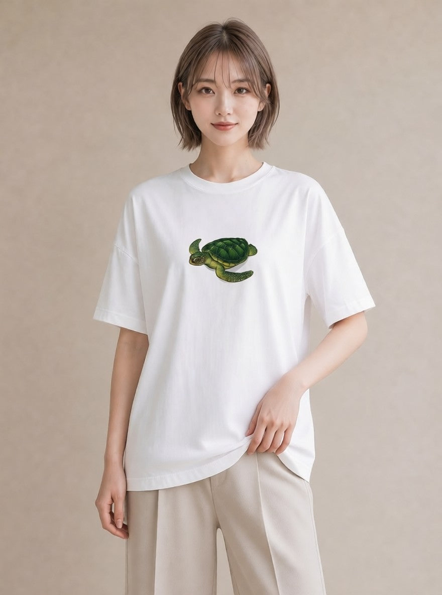 半袖Tシャツ レディース ウミガメ 海の生き物 海 イラスト ニュアンス 夏コーデ 通学 白T YMAZO
