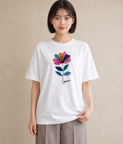 プリントTシャツ レディース 花 花柄 イラスト 韓国風 女子会 お揃い 白T