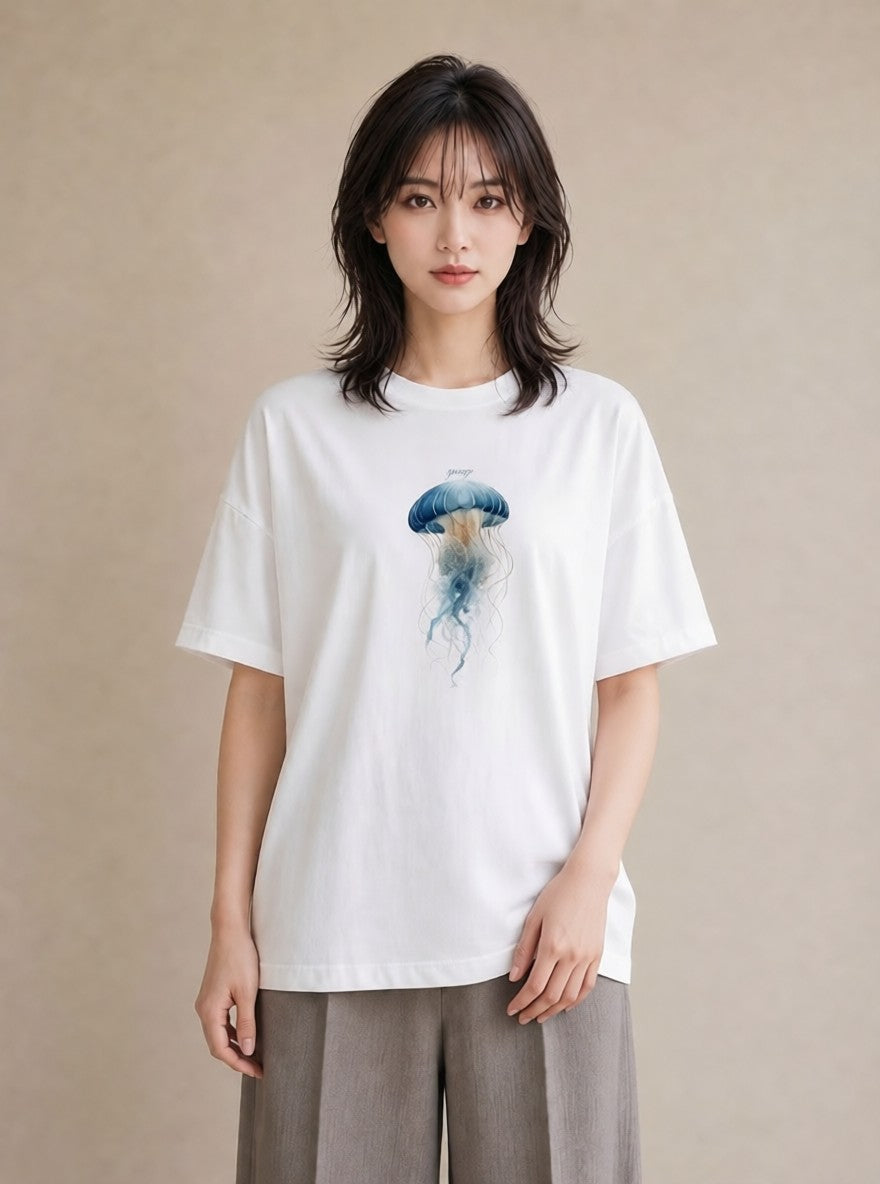 プリントTシャツ レディース くらげ クラゲ 海の生き物 海 イラスト ガーリー 部屋着 女性向けギフト 白T YMAZO