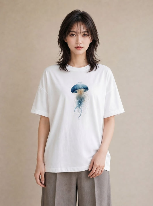 プリントTシャツ レディース くらげ クラゲ 海の生き物 海 イラスト ガーリー 部屋着 女性向けギフト 白T YMAZO