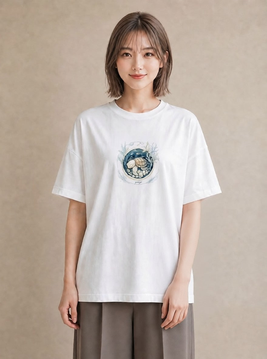 デザインTシャツ レディース カメ ペット 動物 イラスト ゆるかわ カフェ服 クリスマス 白T YMAZO