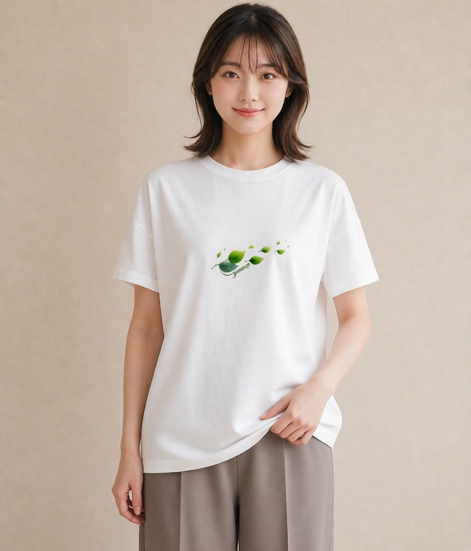 グラフィックTシャツ レディース 葉っぱ 植物 ボタニカル イラスト 可愛い デイリーウェア 休日 白T YMAZO
