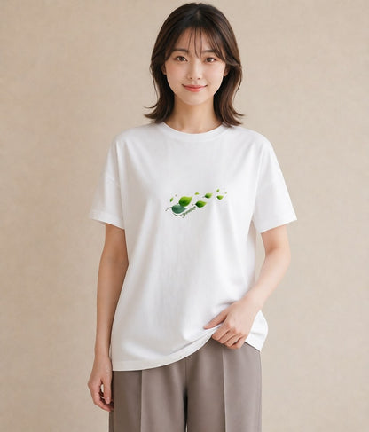 グラフィックTシャツ レディース 葉っぱ 植物 ボタニカル イラスト 可愛い デイリーウェア 休日 白T YMAZO