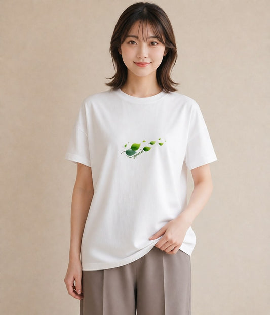グラフィックTシャツ レディース 葉っぱ 植物 ボタニカル イラスト 可愛い デイリーウェア 休日 白T YMAZO