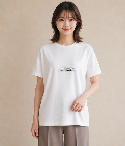 デザインTシャツ レディース 駅のホーム ローカル線 駅 ナチュラル アンティーク イラスト お洒落 女性向けギフト 散歩 白T YMAZO