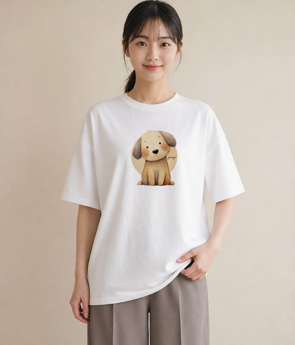 グラフィックTシャツ レディース 犬 いぬ イラスト ナチュラル 20代 カジュアルコーデ 白T YMAZO