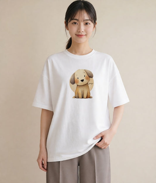 グラフィックTシャツ レディース 犬 いぬ イラスト ナチュラル 20代 カジュアルコーデ 白T