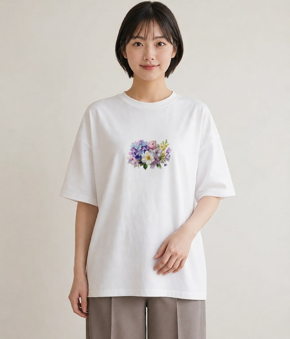 デザインTシャツ レディース パンジー 花 花柄 イラスト ボタニカル 休日 ペアコーデ 白T