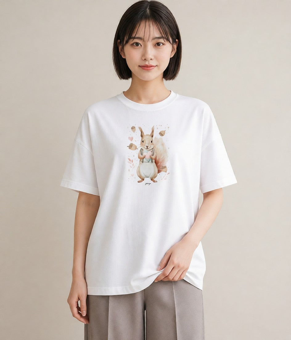 Tシャツ レディース シマリス ペット 動物 イラスト 線画 母の日 ビーチ 白T YMAZO